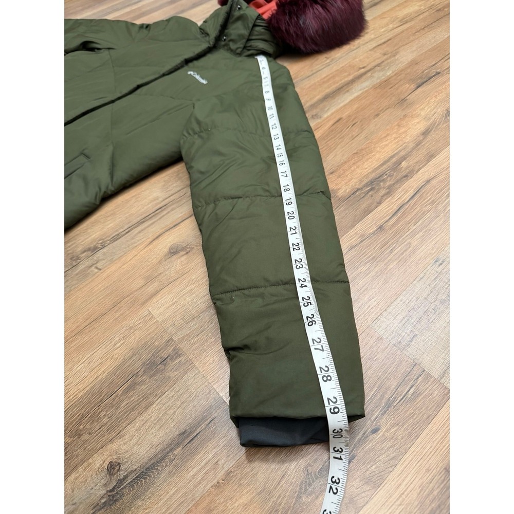 Columbia Women's Medium Green Long Puffer Coat Faux Fur Hood Omni-Shield Winter - Picture 13 of 13